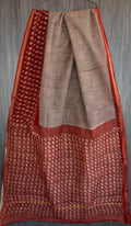 Terracota Red and Off-White Block printed cotton Kota Doriya saree (with blouse)