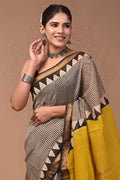 Geometric Grid Maheshwari Silk Saree with Temple Border
