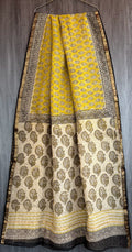 Ethereal Mustard & Cream Block-Printed Kota Doria Saree (with blouse)